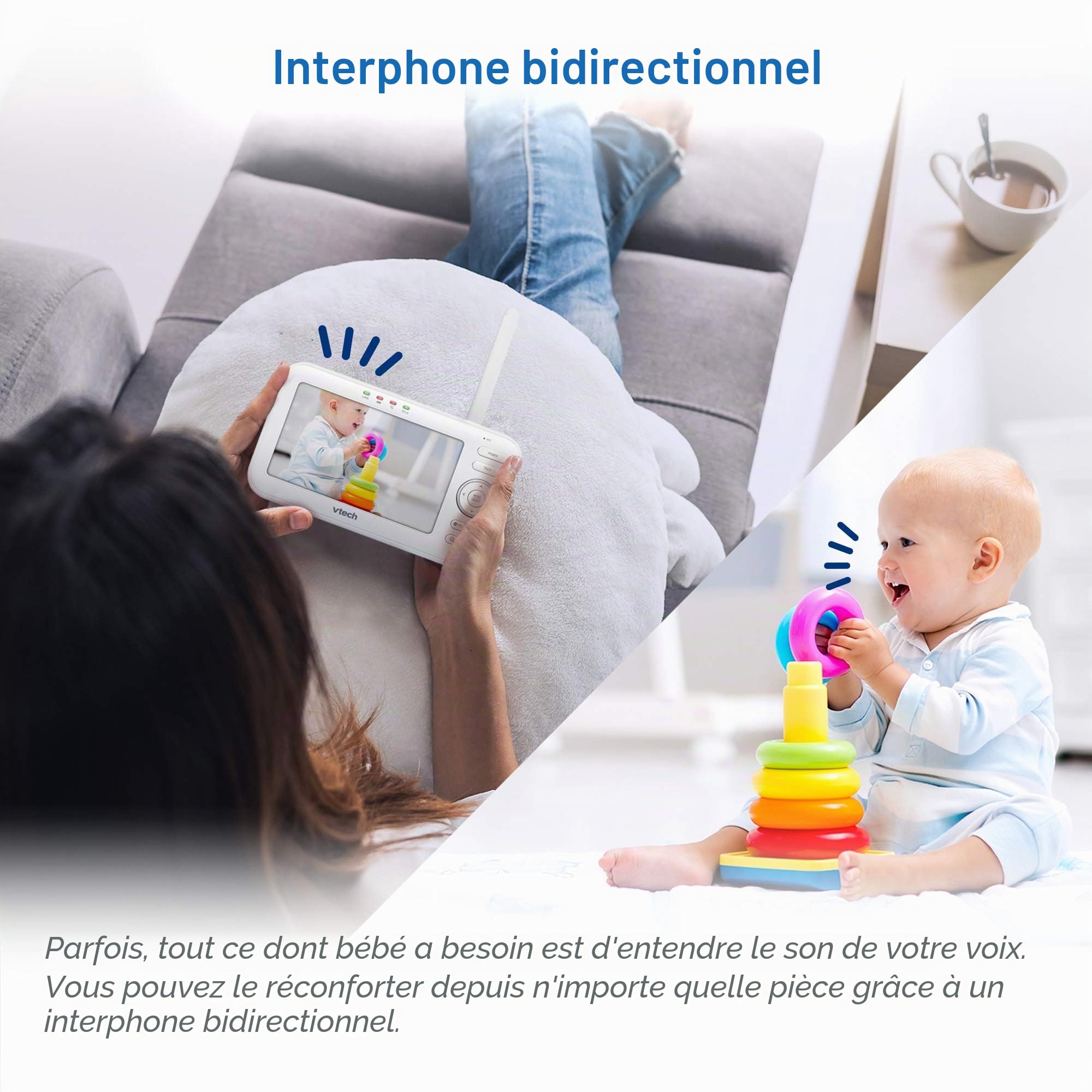 VTech Moniteur de bébé LM808-2W avec 2 caméras, portée de 300 m, Vision Nocturne Automatique, Moniteur vidéo pour bébé avec écran de 5", Conversation Audio bidirectionnelle, capteur de température