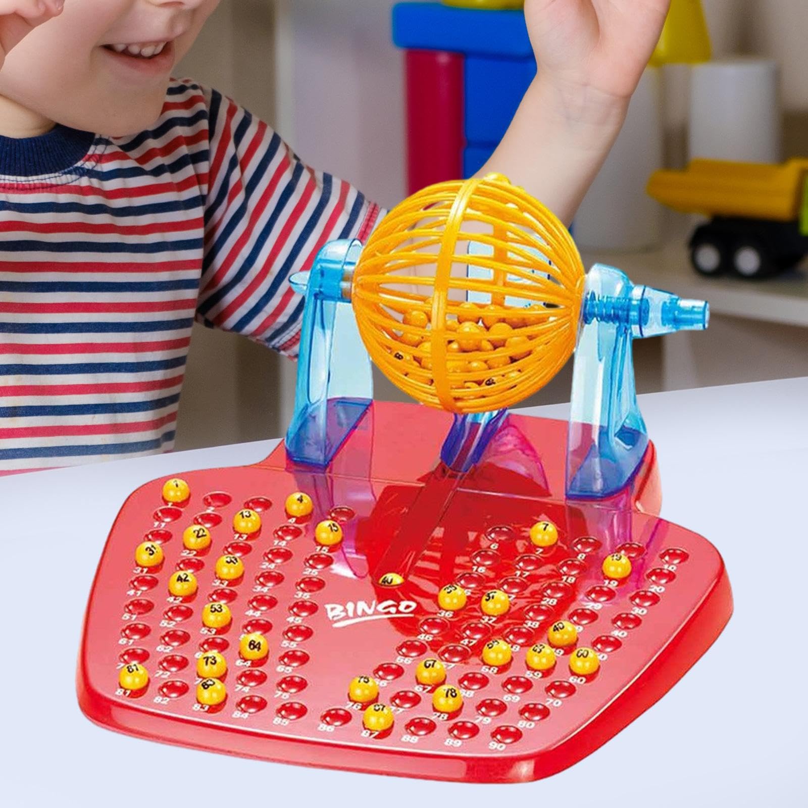 MagiDeal Juego de Bingo Y Lotería con Jaula de Bingo, 48 Cartones Mixtos, 90 Números de Bingo.