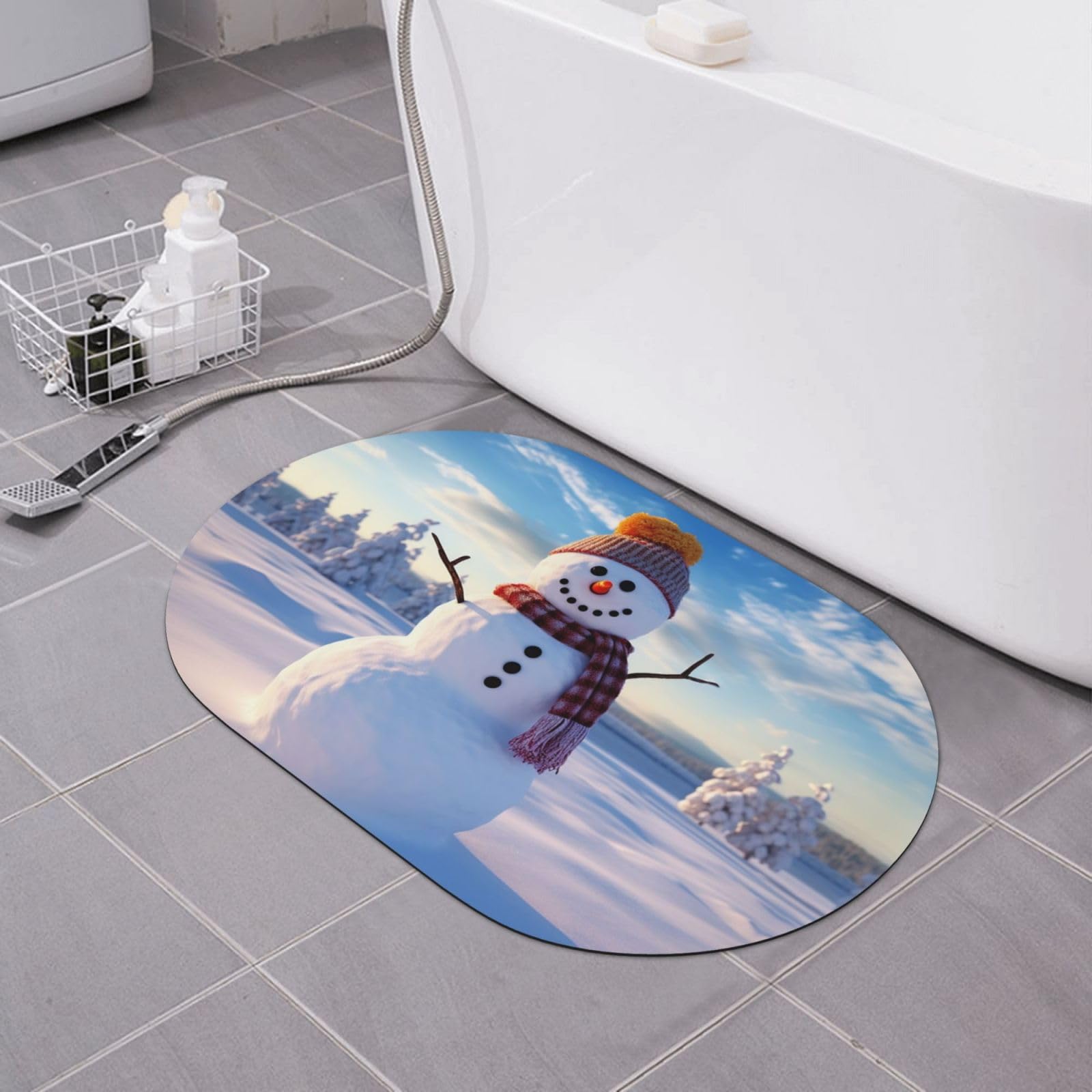 Paillasson d'hiver absorbant antidérapant bonhomme de neige tapis de douche 60cm