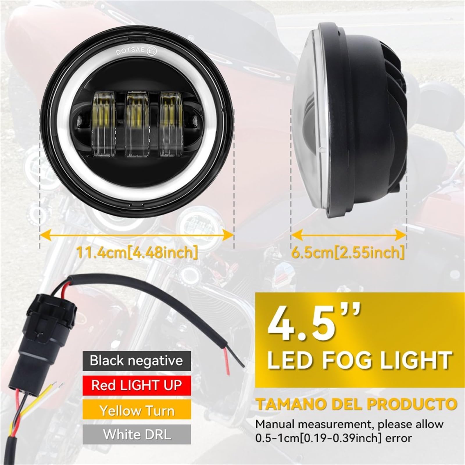 Faro Moto Fendinebbia Halo 4,5" Per Road King LED Fendinebbia | Luce ausiliaria fendinebbia a LED per moto 4,5 pollici per moto Classic per Road King Per fendinebbia a LED 4,5 pollici
