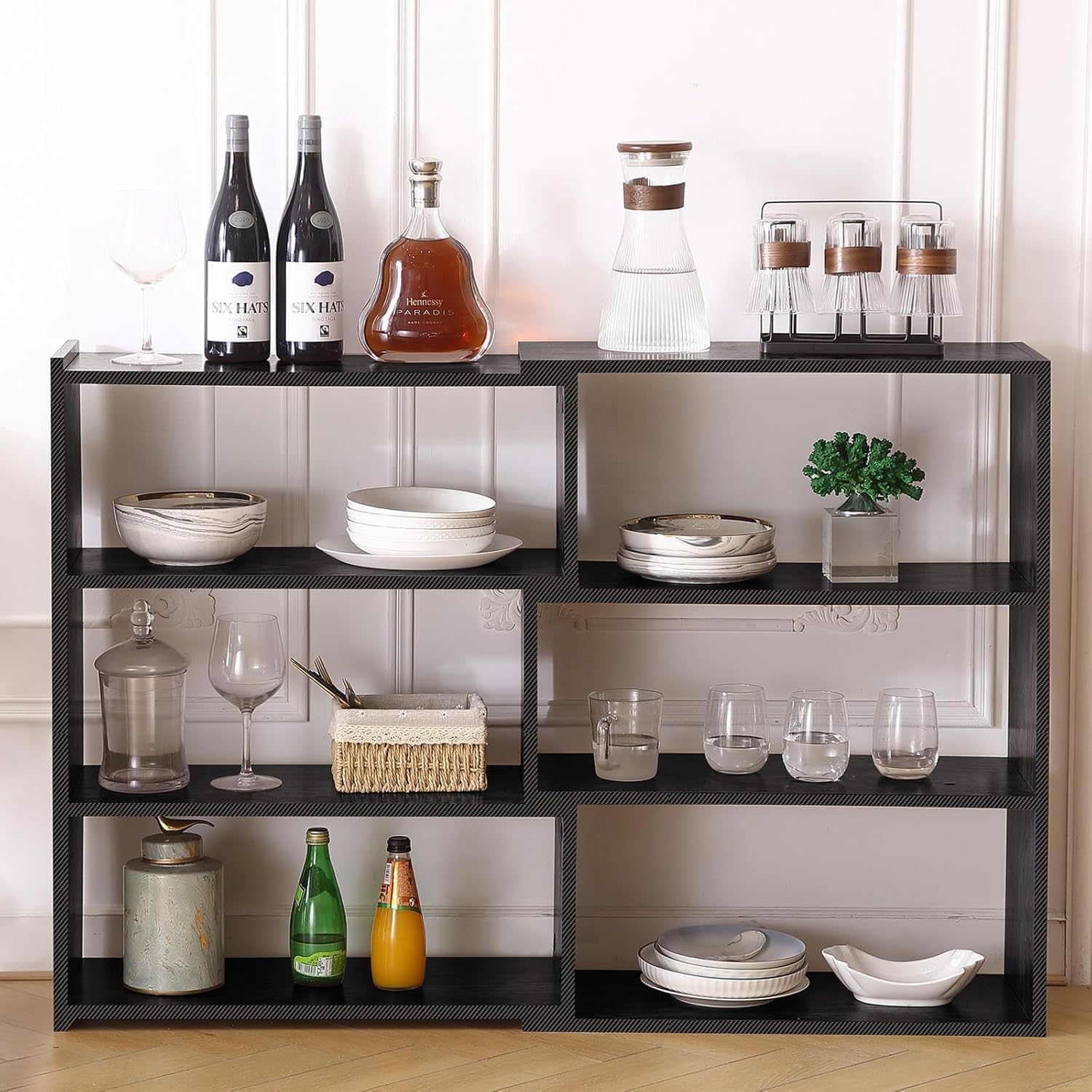 Book Shelf, 4 Tier Expandable Bookcase, Large Corner Bookshelves with 6 Storage Units, Can be Used in Small Spaces or Corners, Suitable for Home, School and Commercial use (Black)