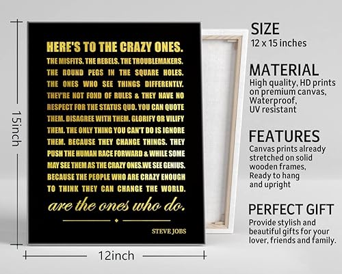 Miniatura 3 de Lienzo decorativo para pared con texto en inglés Here's To The Crazy Ones (Here's To The Crazy Ones), impresiones inspiradoras en lienzo para