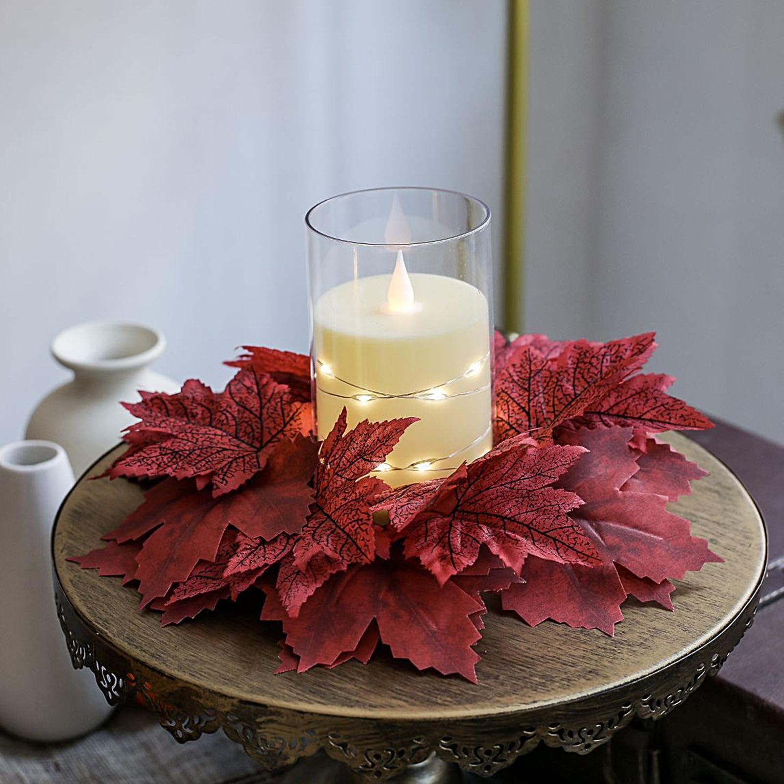 Corona Portacandele Autunnale - Con Zucche E Foglie Di Acero, Diametro 25cm, Decorazione Casa - Foto 9