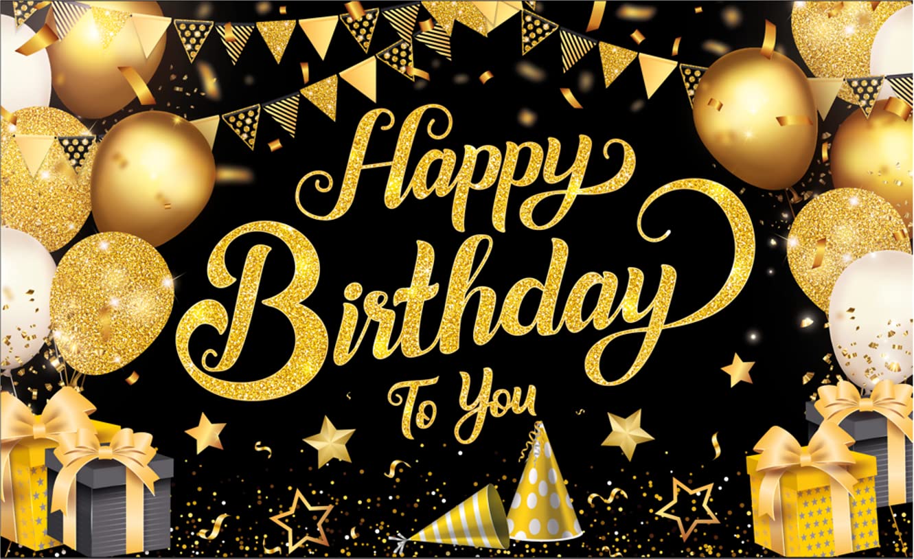 KatchOn, Black and Gold Happy Birthday Banner - XtraLarge, 72x44 Inch | Happy Birthday Backdrop, Black and Gold Birthday Banner for Men | Happy Birthday Sign for Happy Birthday Decorations for Men