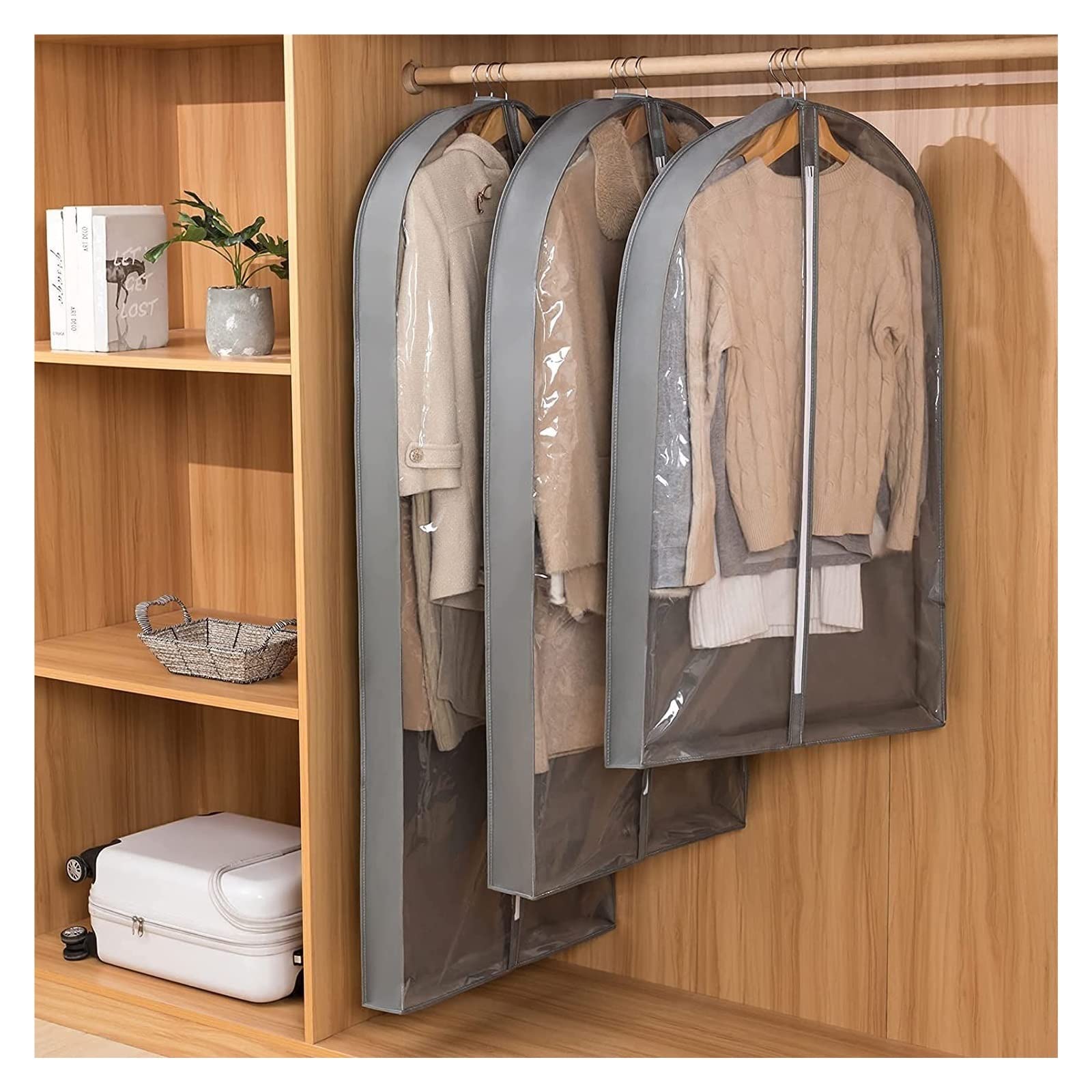 Kleidersäcke mit großem Fassungsvermögen, Kleideraufbewahrung für Schrank, Aufbewahrung, Anzug für Anzüge, Mäntel, Hemden, Jac (Farbe: Schwarz, Größe: 60 x 100 x 10 cm), 5 Stück