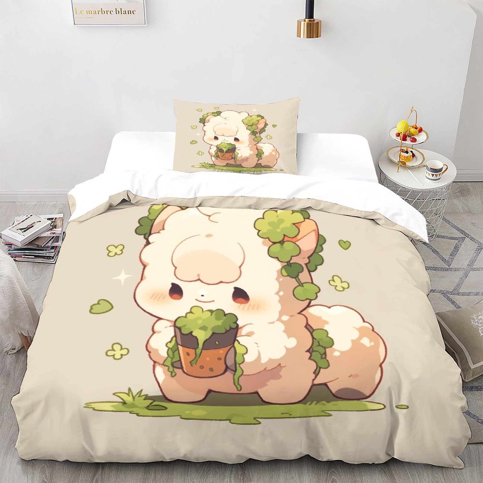 Parure de lit alpaga version cartoon en microfibres 135x200cm pour chambre d'enfant