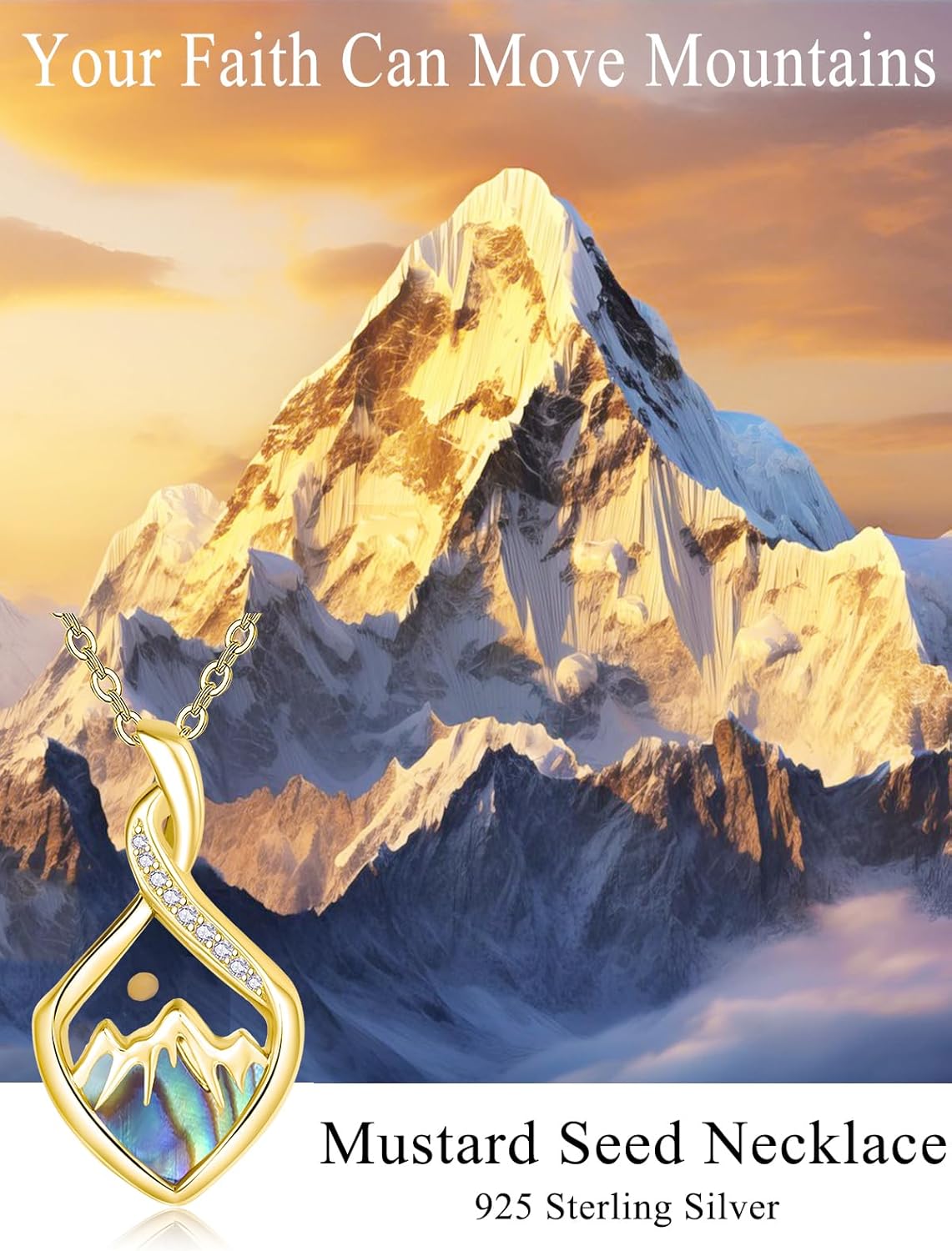 Rhombus Mustard Seed Mountain Necklace for Women 925 Sterling Silver Christian Faith Pendant Inspirational First Communion Confirmation Jewelry Gifts - Image 5