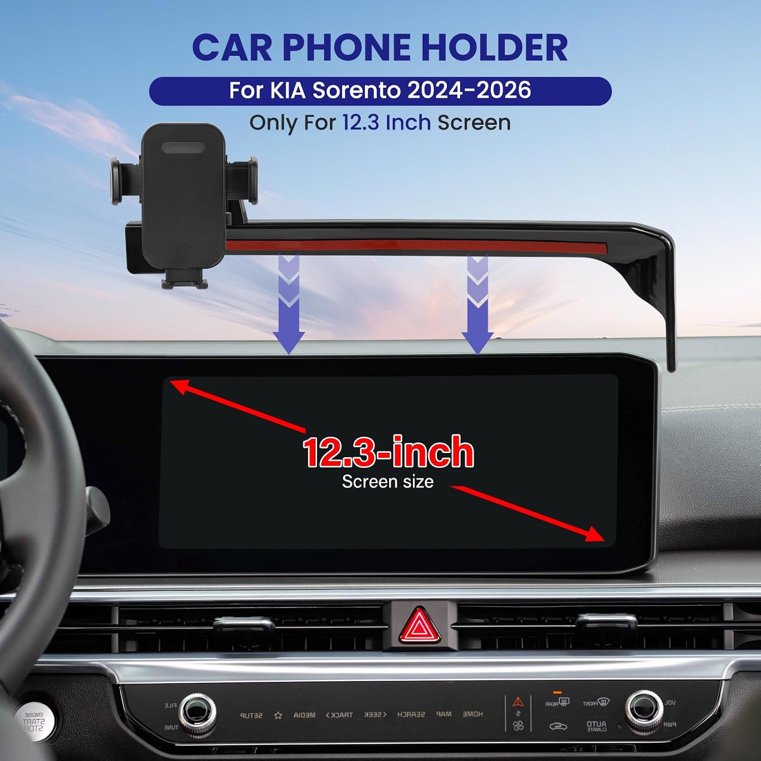 Car Phone Holder Compatible with 2024-2026 KIA Sorento Accessories, 12.3-Inch Screen Fixed Clip Phone Mount, 360° Rotation Cell Phone Holder, Non-Blocking Car Air Vent Design image 2