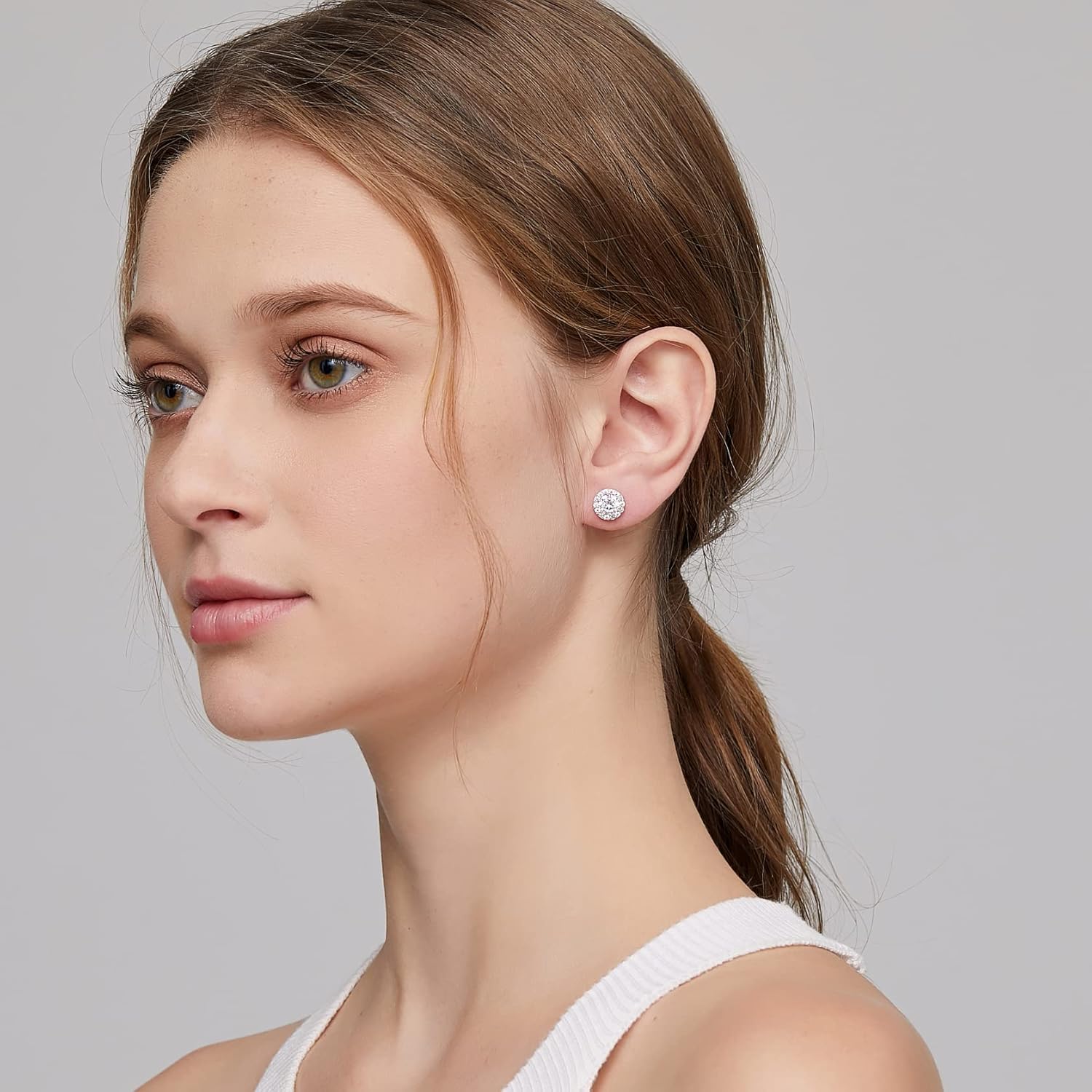 Jiamiaoi 18K White Gold Plated 3.5 Carats Round Halo Earrings 925 Sterling Silver Solitaire Stud Earrings for Women Men, Sparkle 5A+ Cubic Zirconia Studs Fashion Jewelry for Women - Image 2