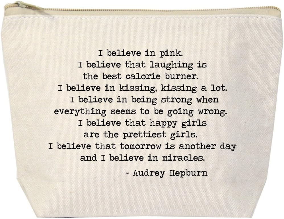 Jules ProductsJules Natural Canvas Tote Bag With Zipper Closure"I Believe In Pink" Audrey Hepburn Quote