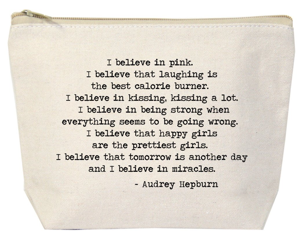 Jules ProductsJules Natural Canvas Tote Bag With Zipper Closure"I Believe In Pink" Audrey Hepburn Quote