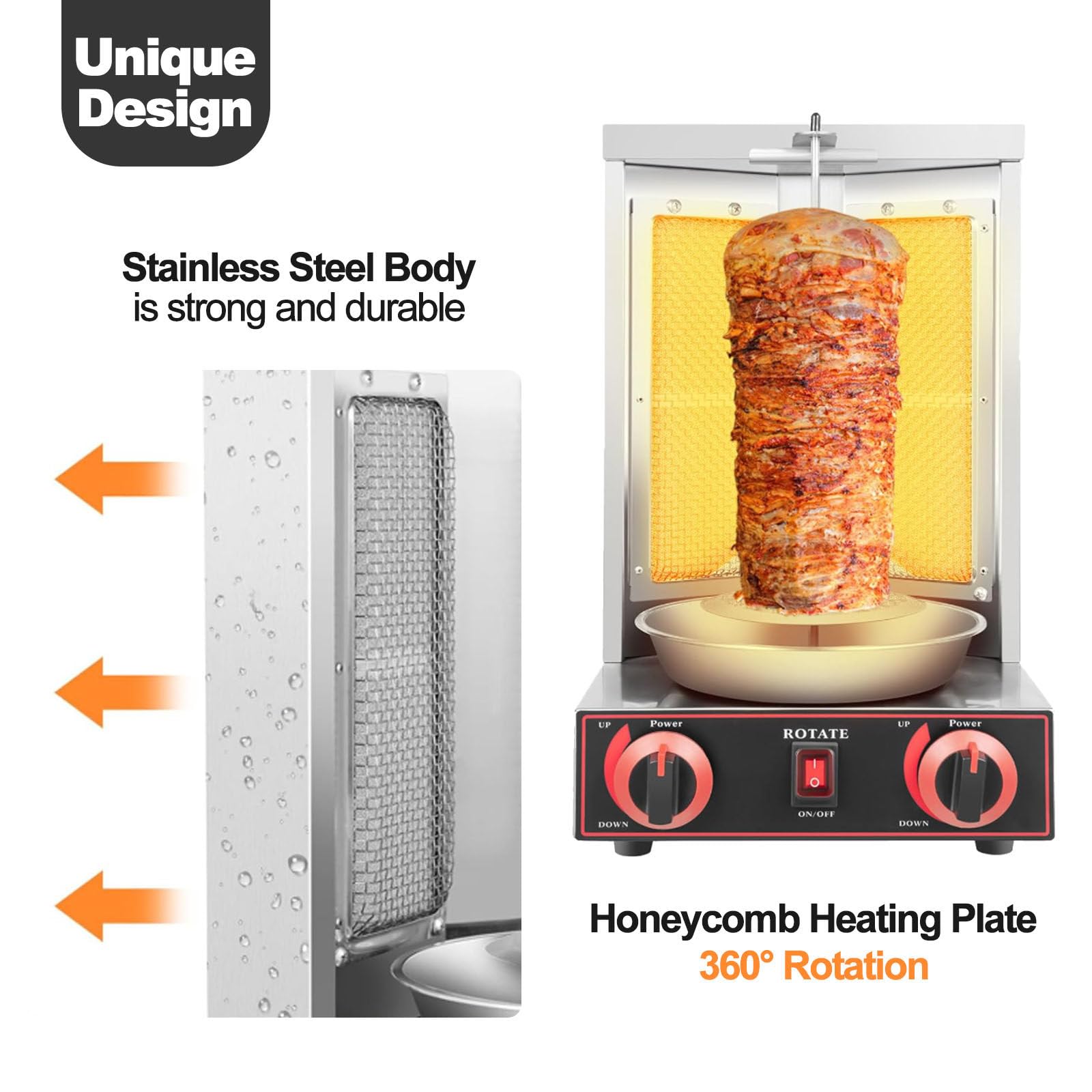 Máquina de barbacoa de gas, máquina de barbacoa vertical de 3000 W, máquina de barbacoa giroscópica giratoria para shawarma, adecuada para asar pollo, cordero, ternera y cerdo