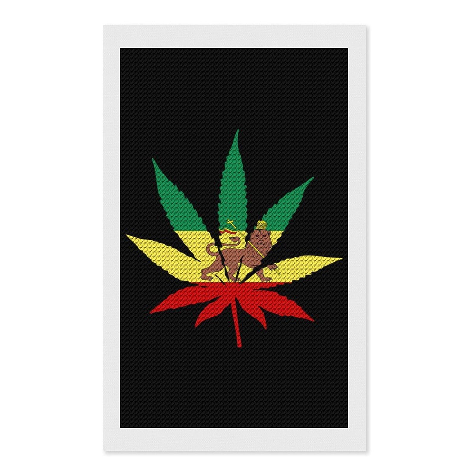 Nclqvjxzkhw Style Jamaica Weed Rasta Lion Leaf Diamond Art Painting For Adult Round Diamonds Pictures Arts Crafts Home Wall Decor 12"X20"
