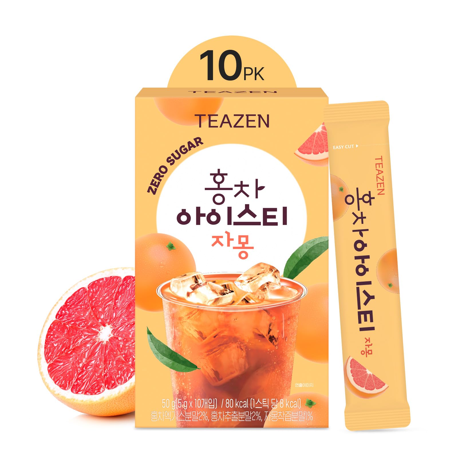 TEAZENSummer Grapefruit Iced Tea, Sugar Free, Uva Black Tea, Hydration Drink Mix, 10 Sticks, 1.76oz