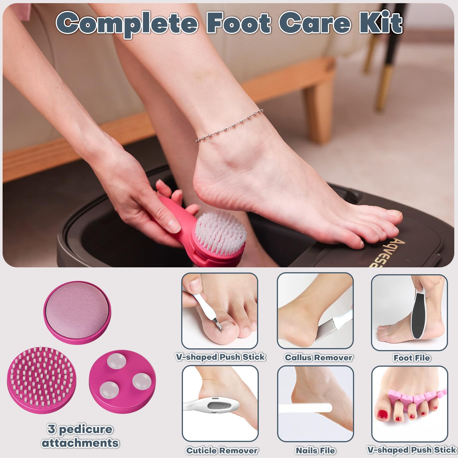 Masajeador de baño plegable para pies con calor, control remoto, control de temperatura, temporizador, bañera de remojo de pies con kit de pedicura, spa de pies de pedicura con aceite de