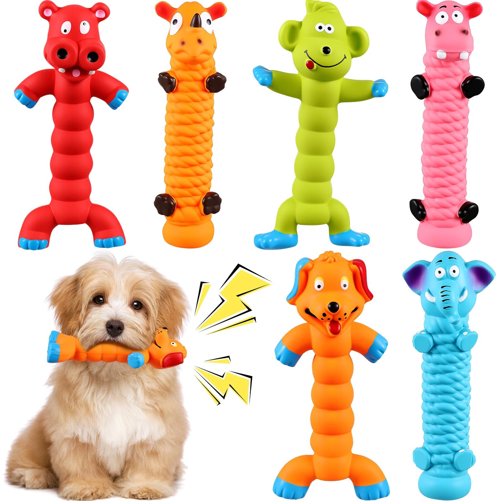 Hiboom Lot de 6 jouets couineurs en latex de 20,3 cm pour chien de petite, moyenne et grande taille