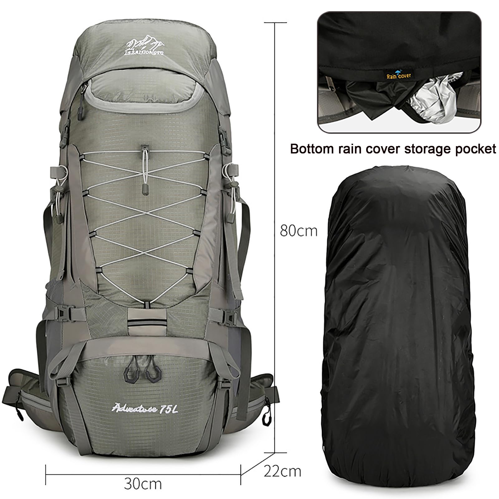 Zaino Trekking 75L Antistrappo Impermeabile con Copri Pioggia, Zaino da Viaggio Sport all'aperto Leggero per Escursionismo Arrampicata Campeggio Turismo Montagna,Viola
