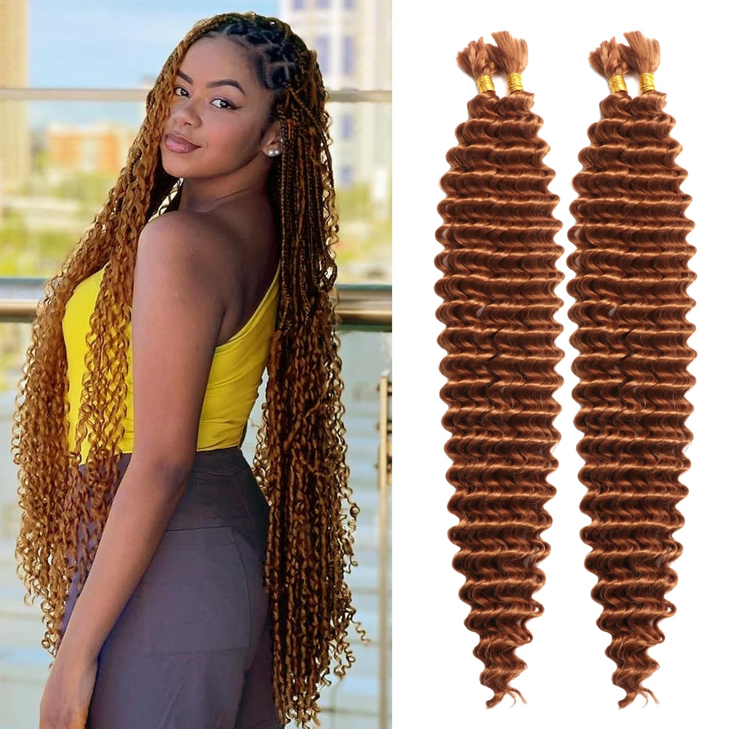 Curly Braiding Hair for Boho Braids 24 Inch 200G Deep Wave Bulk Braiding Hair Synthetic Curly Crochet Hair Bundles for Micro Braiding Hair Extensions (30#