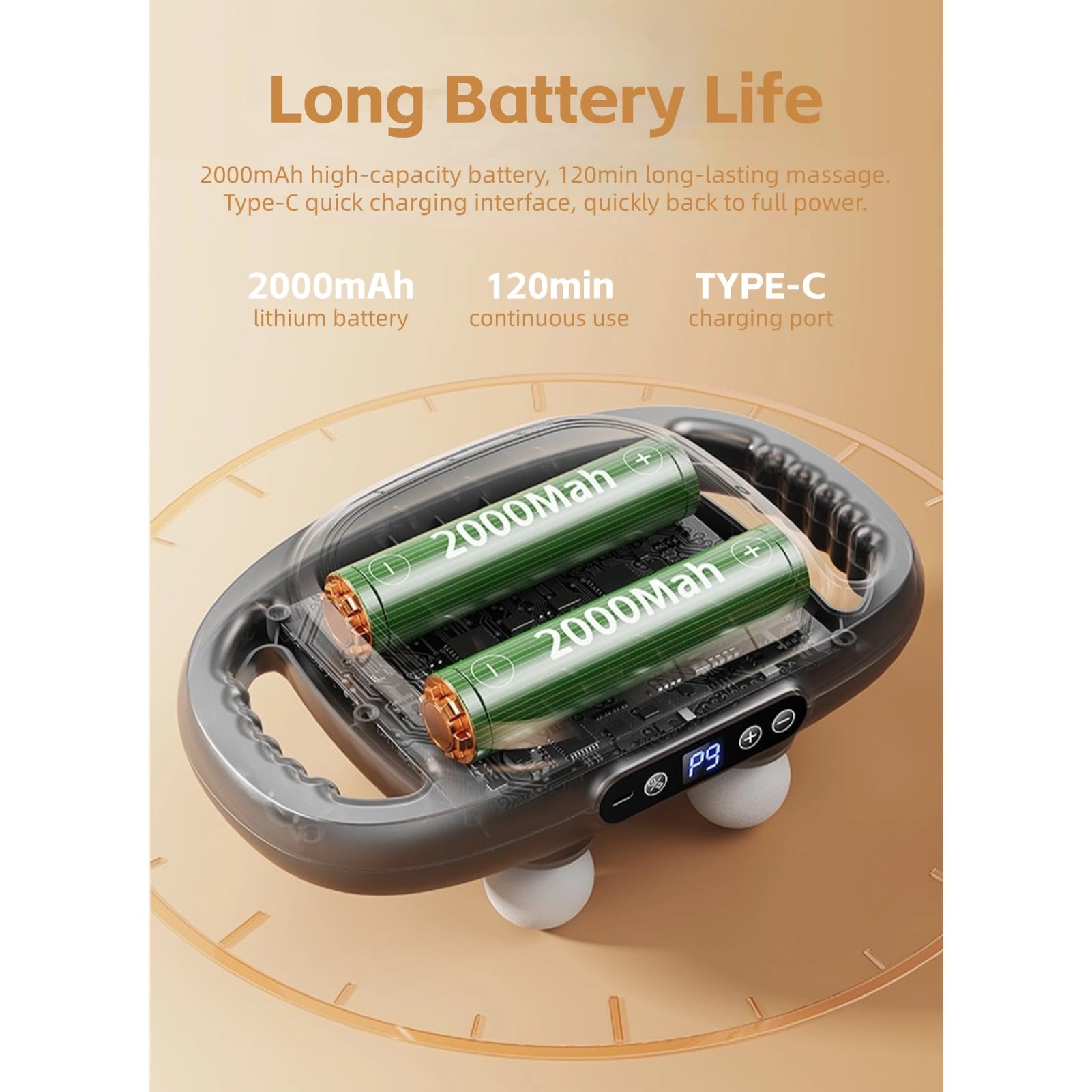 Masajeador Corporal Eléctrico de Mano, 6 Cabezales, Tejido Profundo, Portátil, para Alivio de Tensión Muscular
