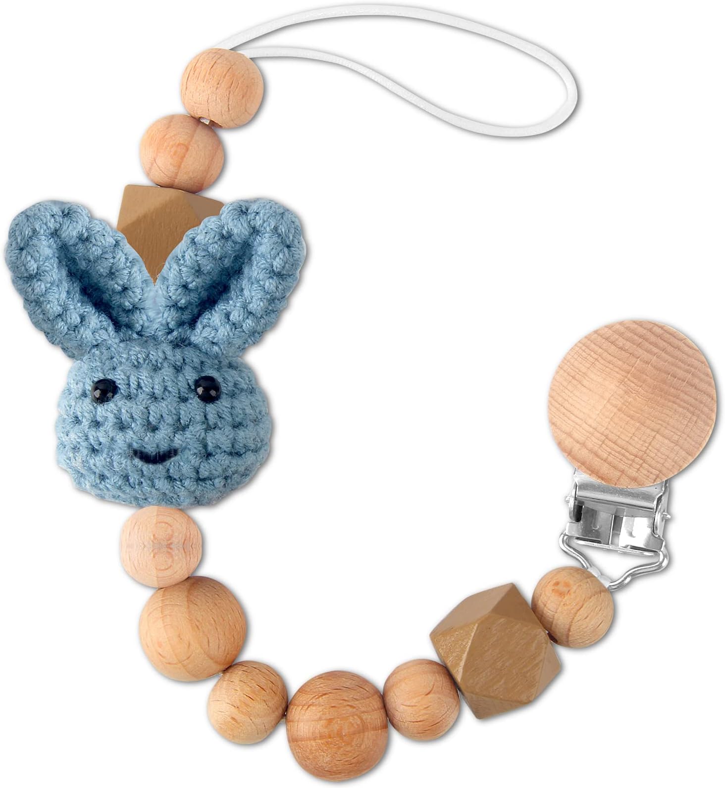 LSTRAGY Pacifier Clip, Neutral Cute Rabbit Pacifier Leash for Boys and Girls Fits for All Pacifiers, Ideal Baby Shower Baby Gift(Blue)