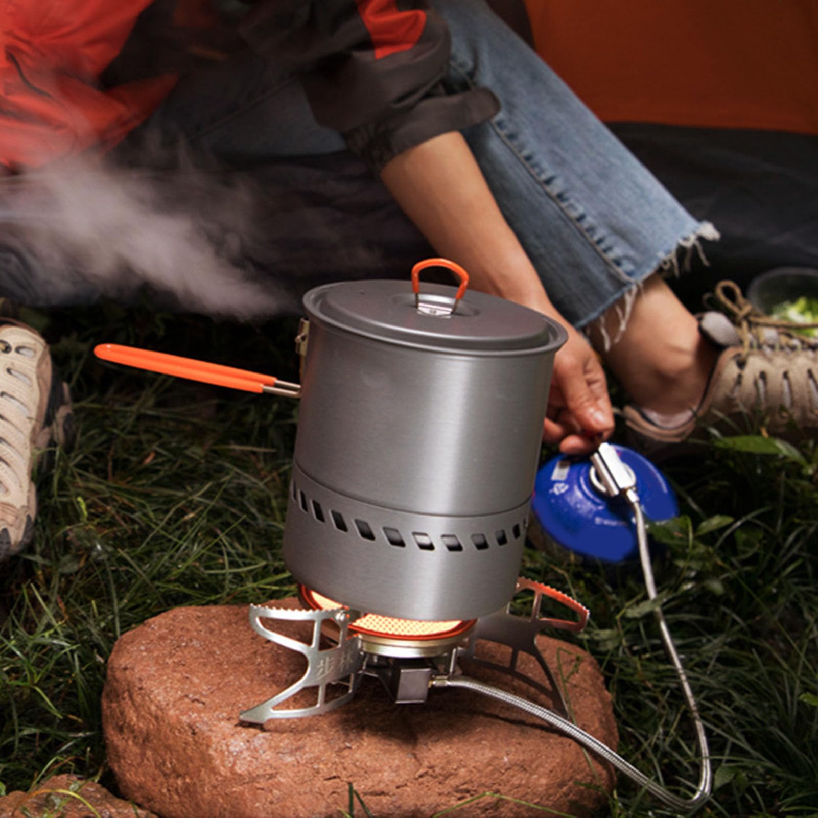 Olla de Senderismo Estufa Portátil De 1,5 L Para Senderismo | Equipo De Cocina Para Fogata para Familia y Amigos Senderismo Acampada Picnic al Aire Libre