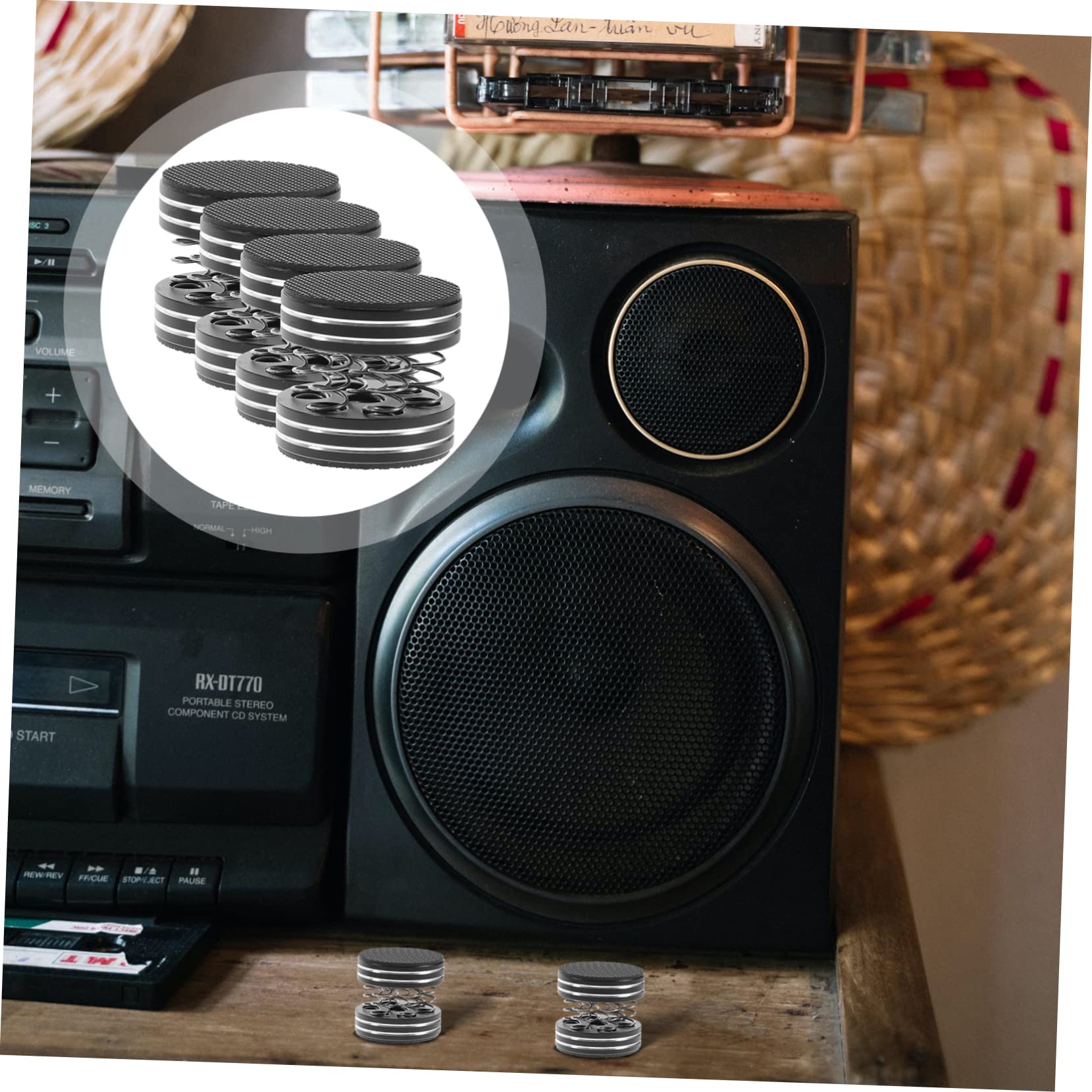 Mikikit 4 Pezzi Piedini Isolanti per Altoparlanti, Base Antivibrazione in Lega di Alluminio e Acciaio, Gomma Nera, per Audio Hifi