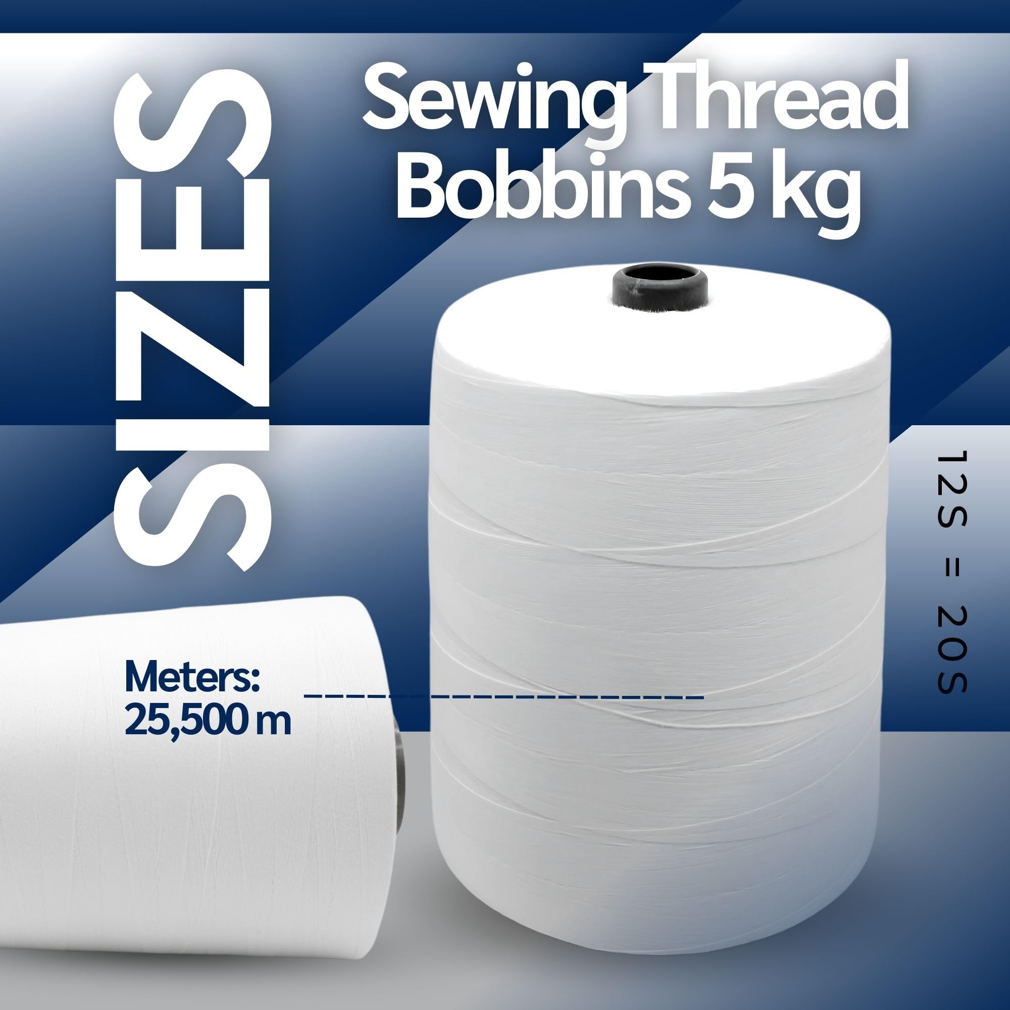 DOJA Barcelona | Bobina para Coser Sacos | 12S/20S 4 Hilos de Coser Maquina de Coser Saco | Bobina 25500m | Blanco | 5kg | Bobina de Hilo Poliester, Alta Resistencia para Maquinas Industriales