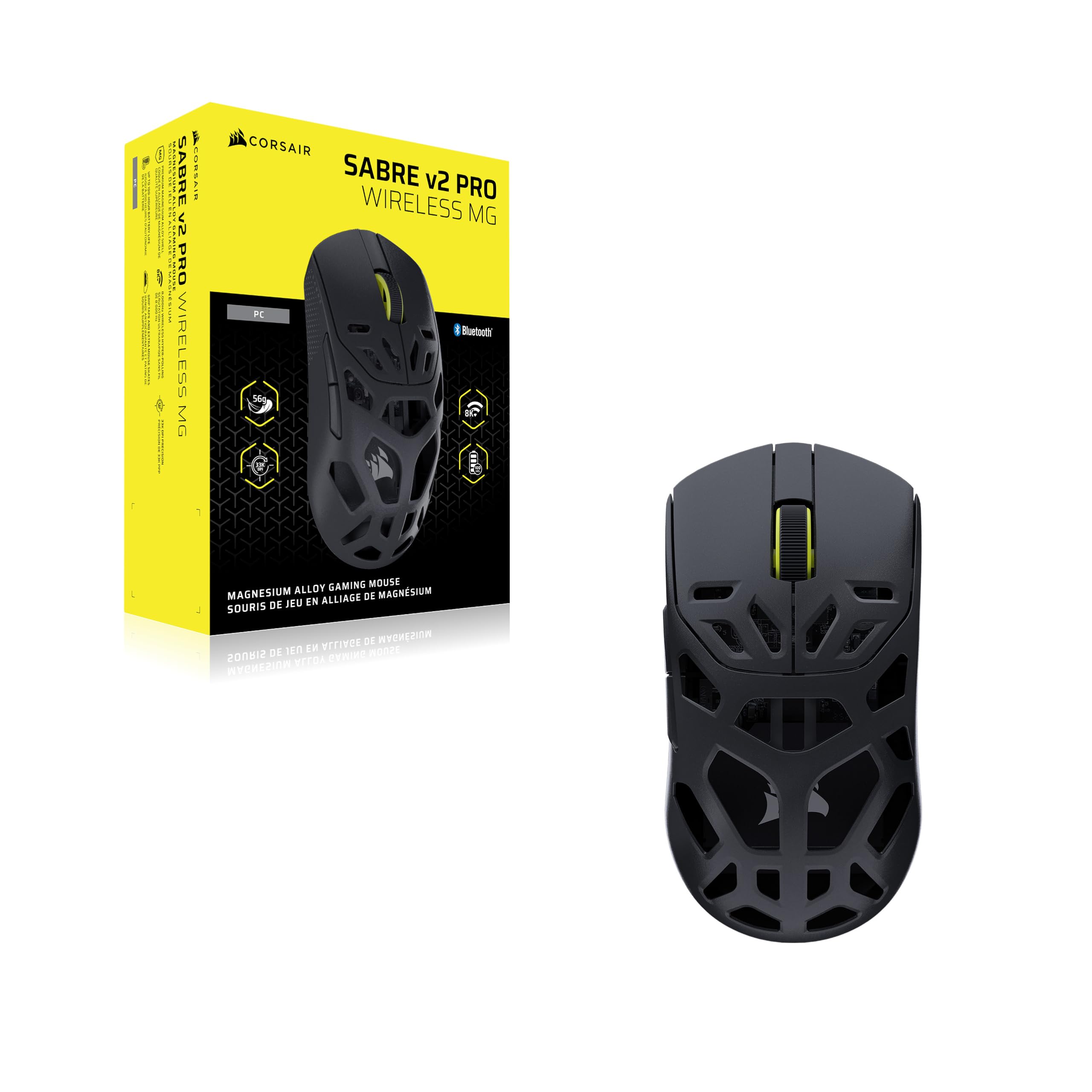 Corsair Sabre v2 Pro Wireless MG FPS Ratón para Juegos – Negro | Sensor MARKSMAN S de 33 000 ppp, Sondeo Avanzado de 8.000 Hz, Magnesio Duradero, Ligero, Batería de Hasta 120 Horas