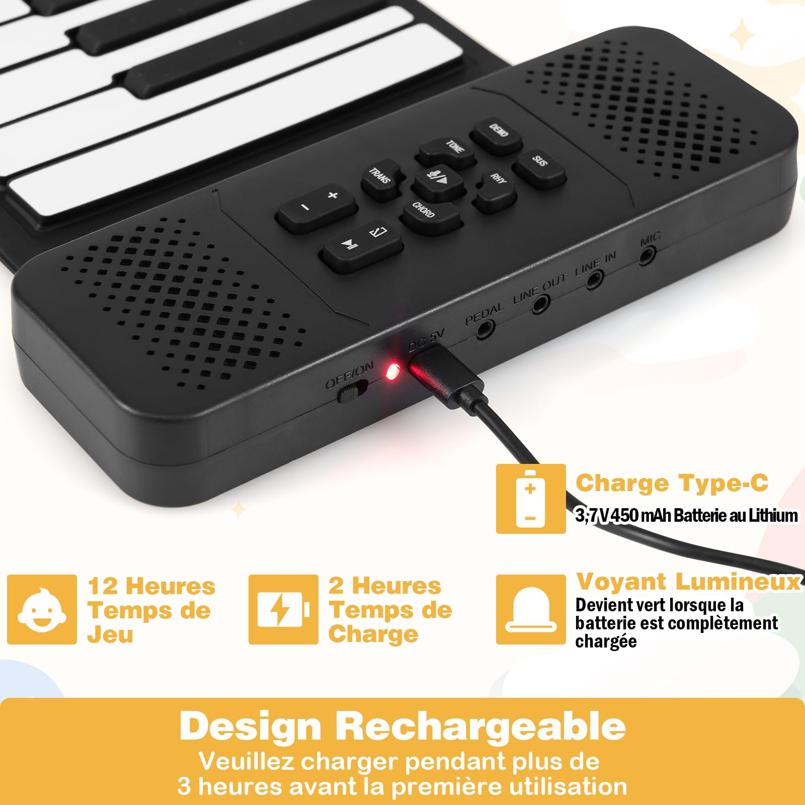 COSTWAY Piano Numérique Enroulable 88 Touches avec 128 Rythmes & 128 Sons, Clavier Électronique Portable avec Fonction Bluetooth & MIDI, Haut-Parleurs & Pédale de Sustain pour Enfants ou Débutants