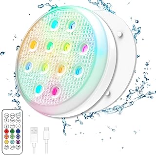 Ueyake Rechargeable Submersible Led Lights, Pool Lights with Remote, IP68 Full Waterproof Underwater Lights Built-in Magnet 16 Color Changing Floating Lights for Bathtub, Hot Tub, Spa, Party(1 Pack)