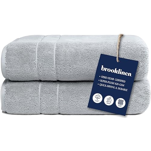 Brooklinen Super-Plush Turkish Cotton Bath Towels Set of 2 Cotton, 820 GSM, Machine Washable, Perfect Bath Towels for Bathroom, Spa & Shower (30" x 58", Smoke Grey)