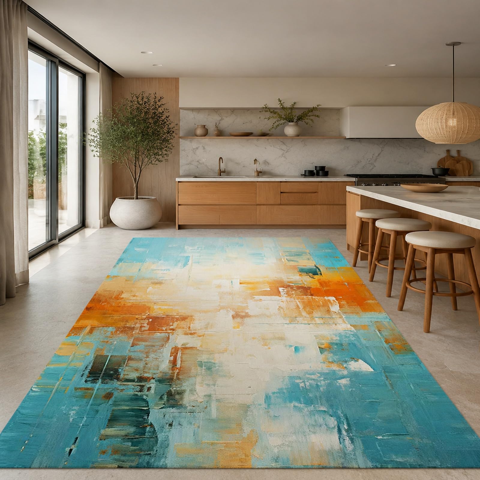 Tapis de bureau à domicile abstrait multicolore 180 x 200 cm