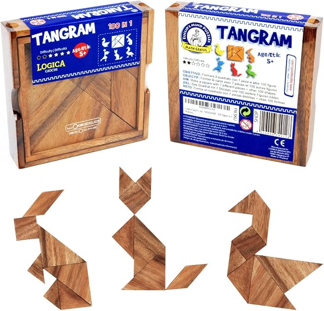 Logica Puzzles Art. Tangram - 100 Puzzles in 1 - Wooden Brain Teaser - Educational Puzzle - Euclide Collection