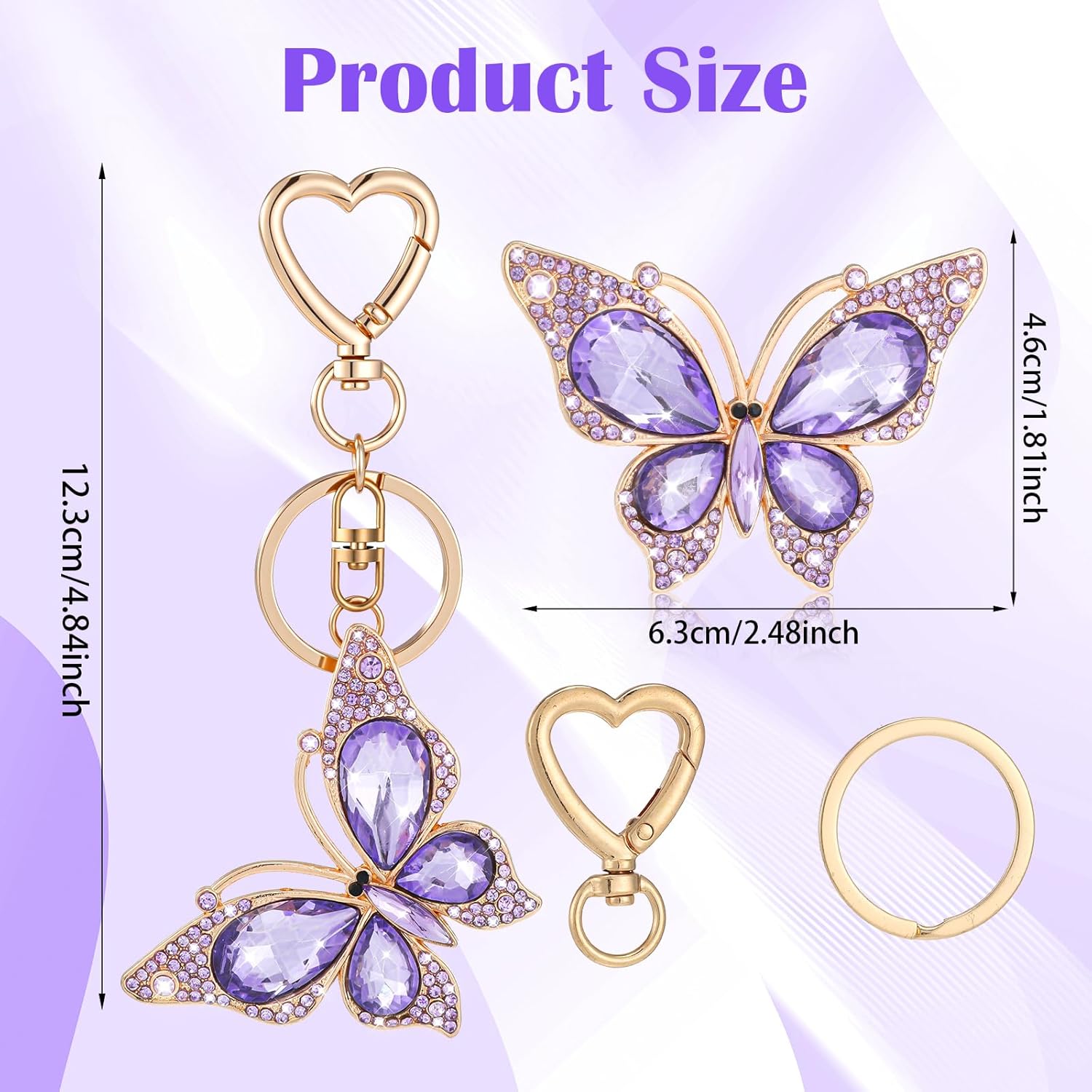 Charm Keychain for Women, Cute Butterfly Keychain Bag Purse Charms Sparkling Butterfly Key Chains Pendant Decor for Handbags Backpack Women Girls Gift (Purple) - Image 2