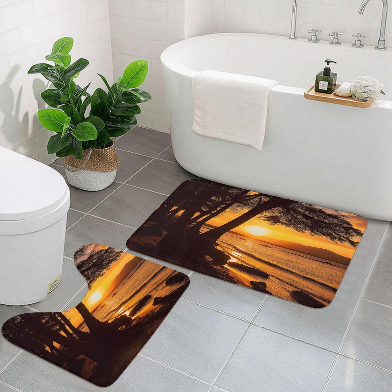 Lot de 2 tapis de bain antidérapants en forme de U absorbant