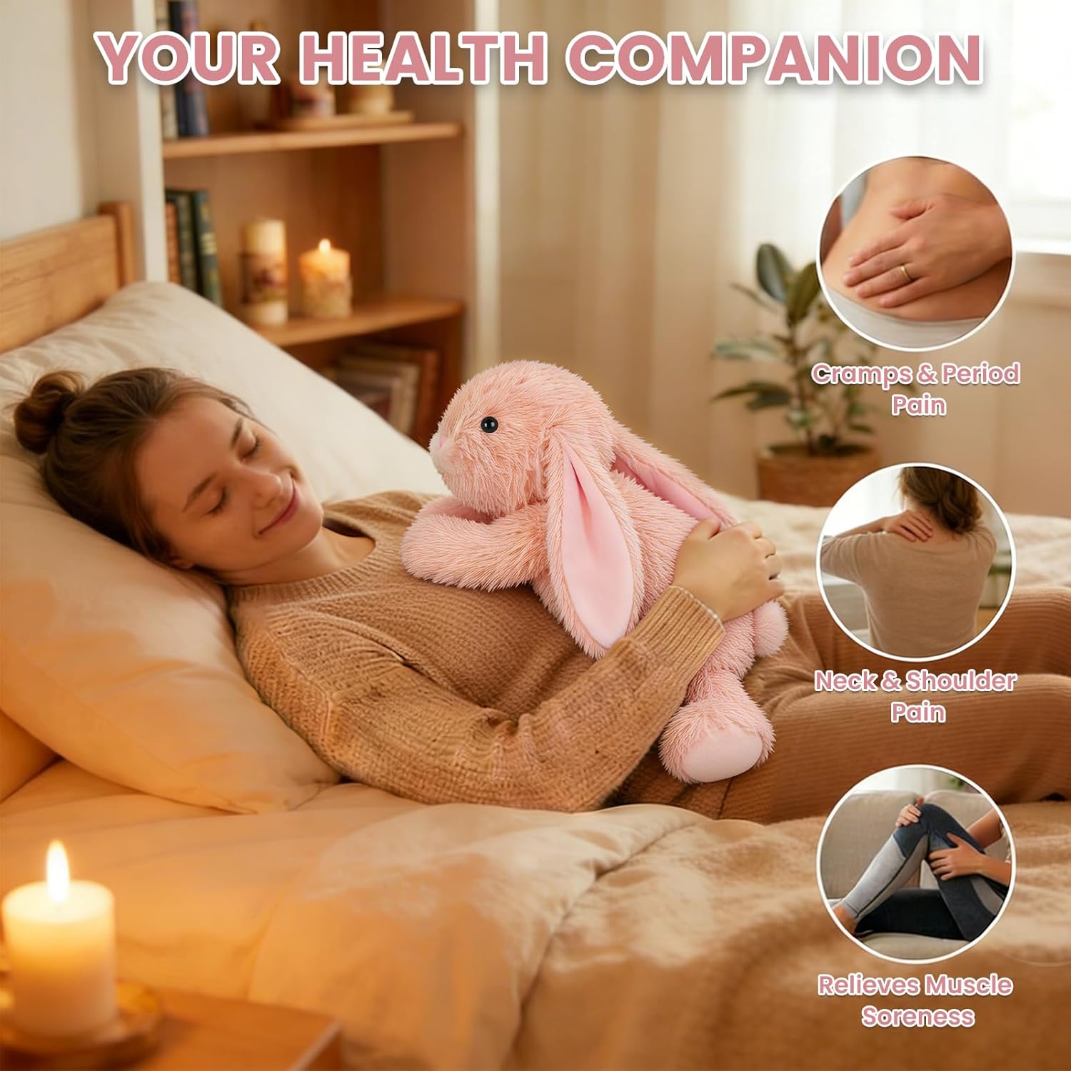 SuzziPals Heatable & Coolable Pink Bunny Stuffed Animal Heating Pad for Soothing & Relaxation, Lavender Pink Bunny Plush for Discomfort, Rabbit Stuffed Animals for Kids, Easter Bunny Plushies Gift