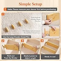 Vista 6 de Lifewit 6" High 6 Pack Bamboo Drawer Dividers 45-55cm/17.5-22" Adjustable Wooden Drawer Organizer for Clothes/Utensils, Expandable Drawer Separator
