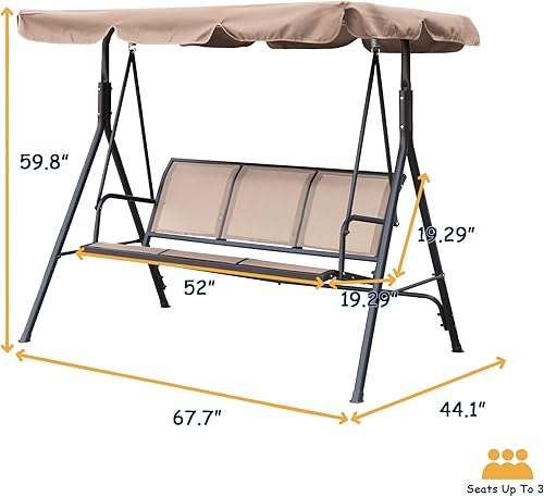 Miniatura 4 de Clihome Juego de columpios de lujo para porche al aire libre, columpios para 3 personas para columpios exteriores al aire libre para adultos, toldo
