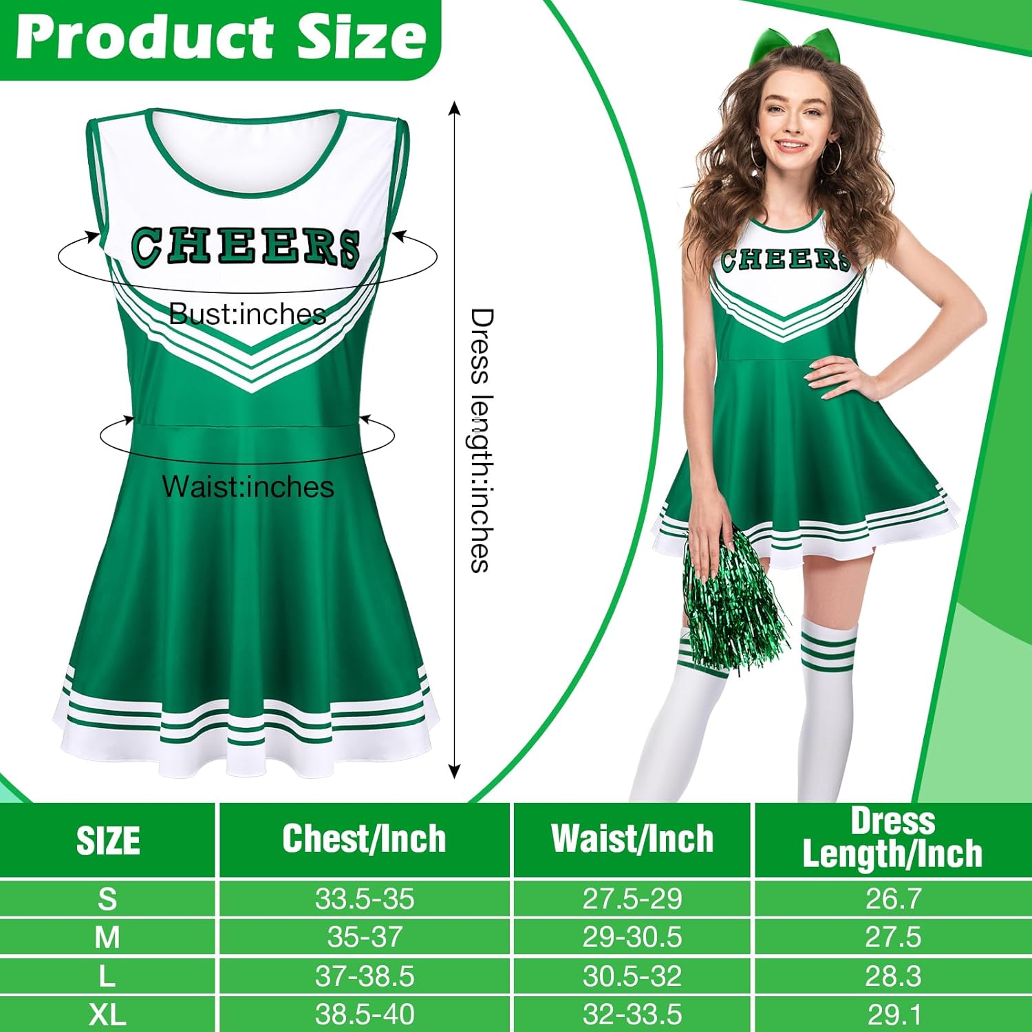 SATINIOR 4 Pcs Cheerleader Costumes for Women Adults Cheer Uniform Outfit for 2025 Halloween - Image 2