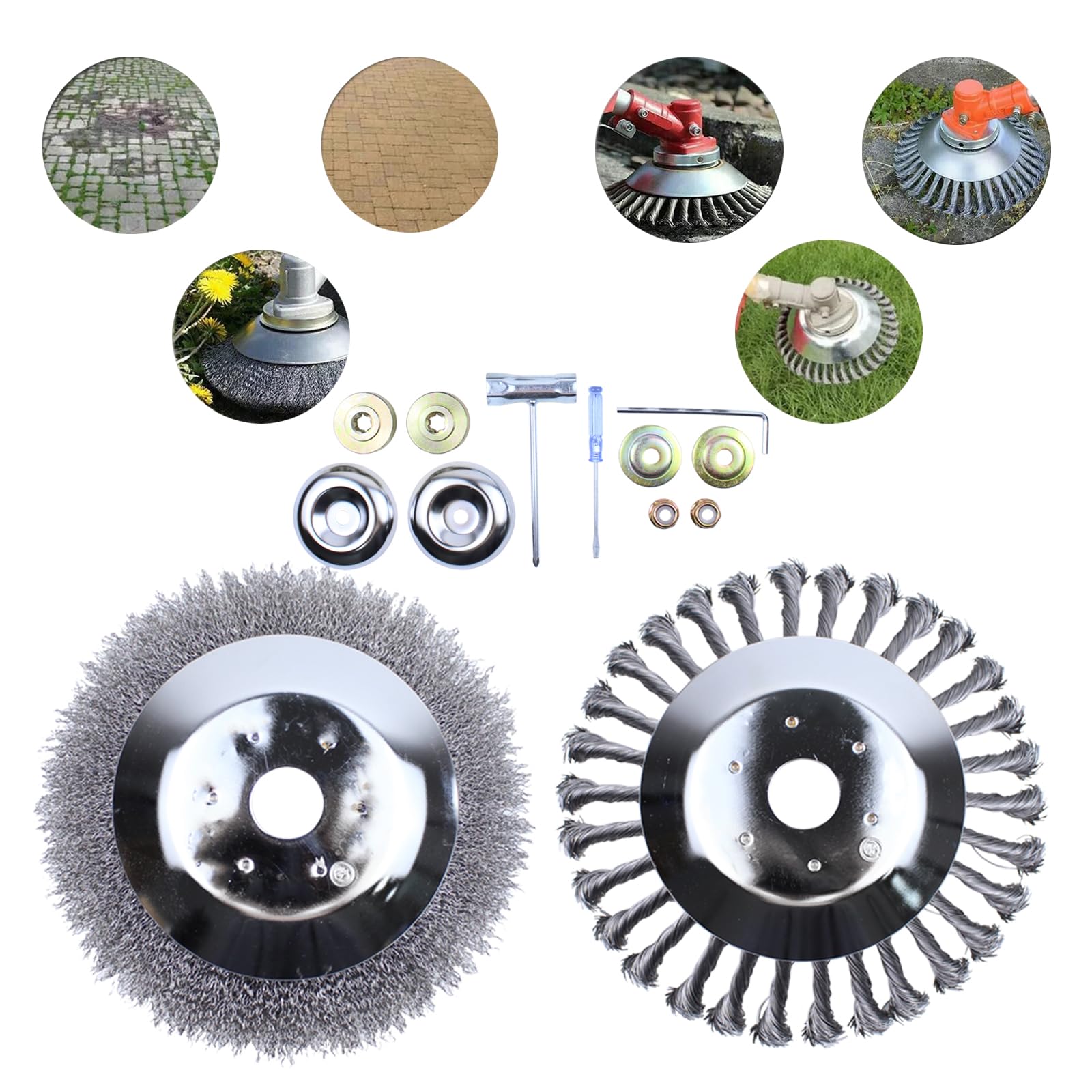 Unkrautbürste Wildkrautbürste Stahlbürste Kegelbürste 200 x 25,4 mm Bohrung Fugenbürste Stahldraht Bürsten weiche und gezopfte Drahtbürste für Rasentrimmer Motorsense Freischneider gegen Unkraut Moos