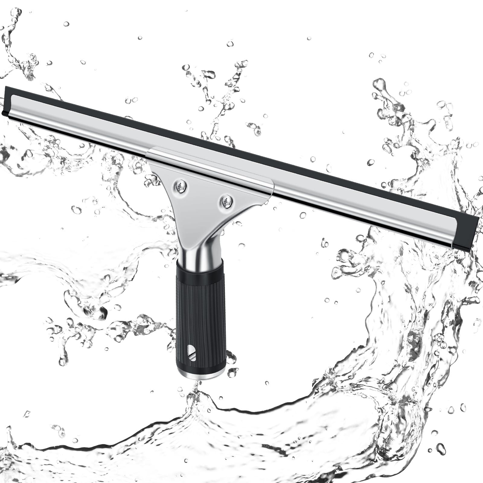 Kasanni Limpiacristales Ducha Profesional 30 cm, Escobilla de Goma para Ventana de Acero Inoxidable para Limpiar y Secar Vidrio, Azulejos, Ventanas, para Eliminar Cualquier Resto de Agua (Negro)