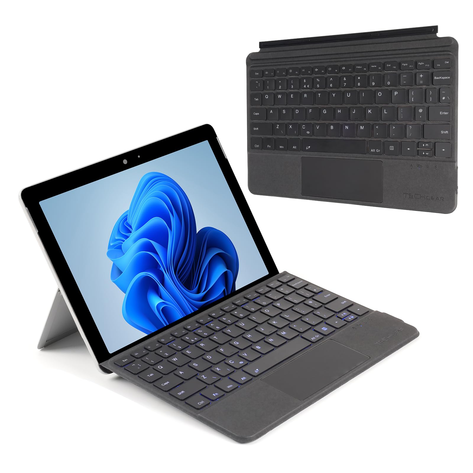 TECHGEAR Tastiera Surface Go per Microsoft Surface Go 1, 2, 3, 4, sottile, wireless, Bluetooth, retroilluminazione, trackpad/touchpad di precisione, QWERTY