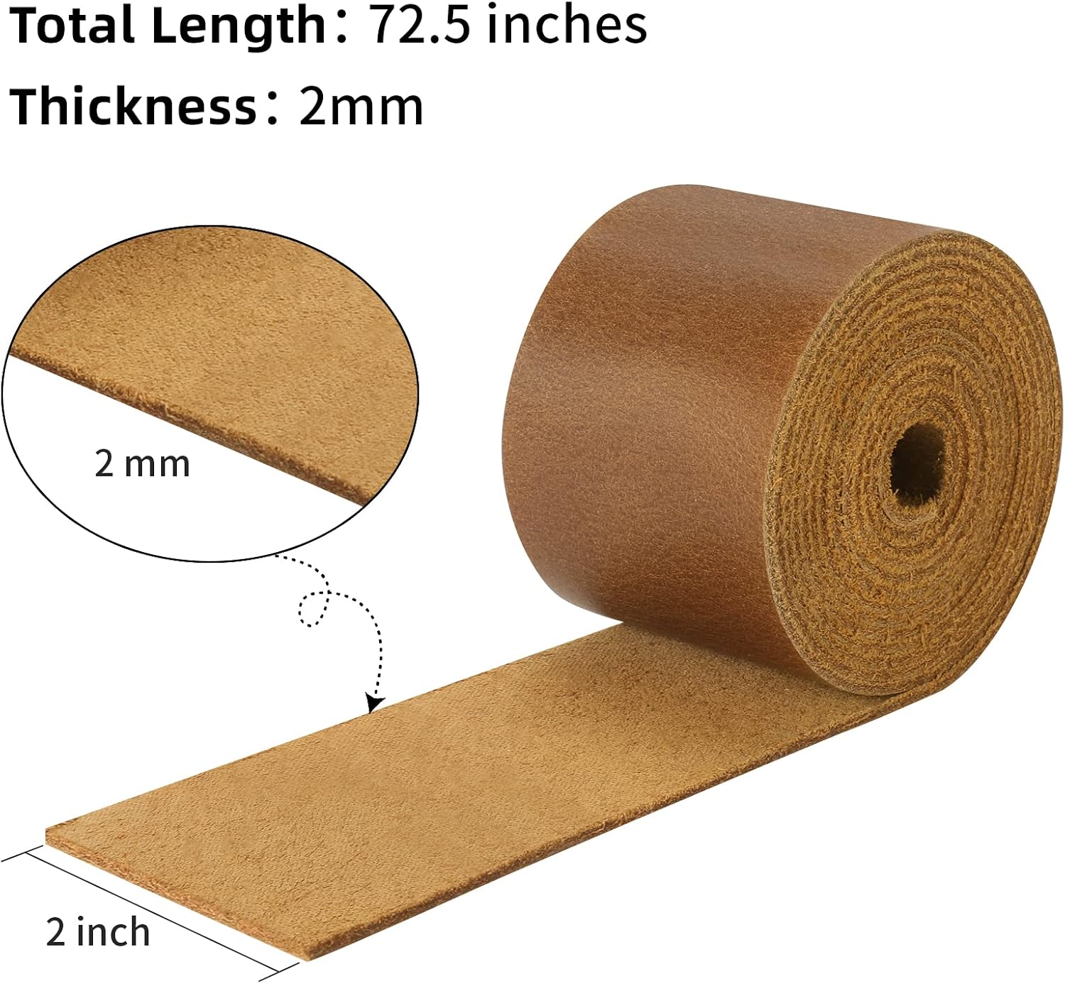 Ringsun 2 Inches Wide Flat Leather Straps for Crafts, Full Grain Leather Strips Cord String for Crafts, Tooling (2mm Thick 72.5 Inches Long Bourbon Brown)