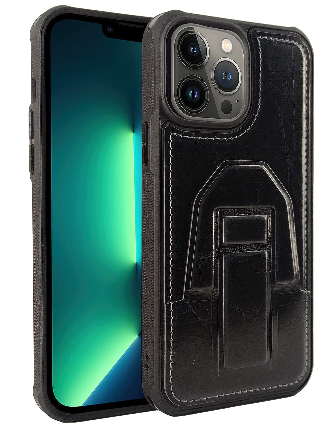 Vintage Leather Case Magic Telescopic Folding Kickstand Crazy Horse Leather Cowhide Cover for iPhone 13 Pro Max 6.7", Wallet Card Slot Leather Shockproof Case for Men (iPhone 13 Pro Max, Black)