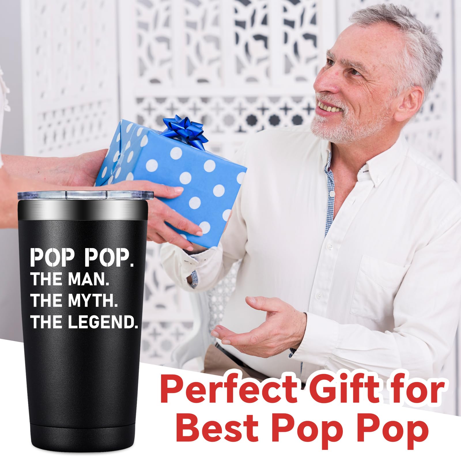 BIRGILT Pop Pop Gifts from Grandkids - Poppop Fathers Day Gift - Best Poppop Ever Gifts for Birthday, Christmas - Pop Pop Tumbler 20oz
