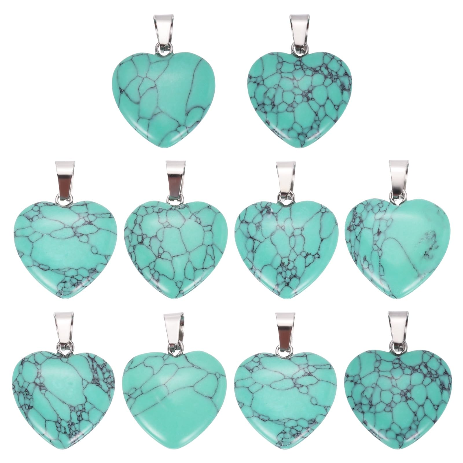 sourcing map 10 Pcs Heart Stone Pendants, 20mm Natural Crystal Valentine Love Heart Pendants Turquoise Green Love Charm Worry Stones for Meditation Energy DIY Necklace Jewelry Making