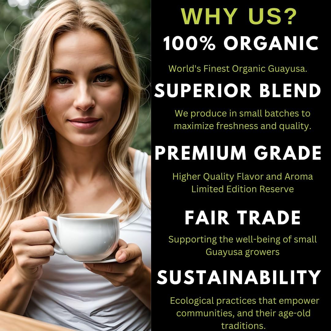 Amazonian Treasure Organic Guayusa Loose Leaf Tea, 8 OZ, (227G) 1/2LB, Smooth Energy Boost, Alternative to Coffee & Yerba Mate, 60 mg Caffeine per Serving.