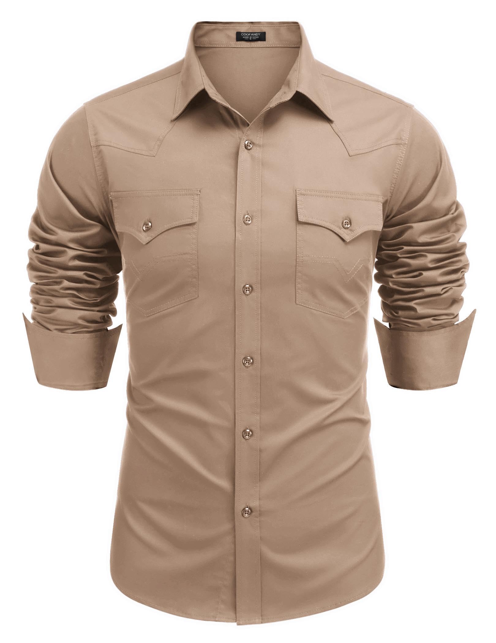 COOFANDY Men's Western Cowboy Shirts Long Sleeve Cotton Casual Button Down Work Shirt with Pockets