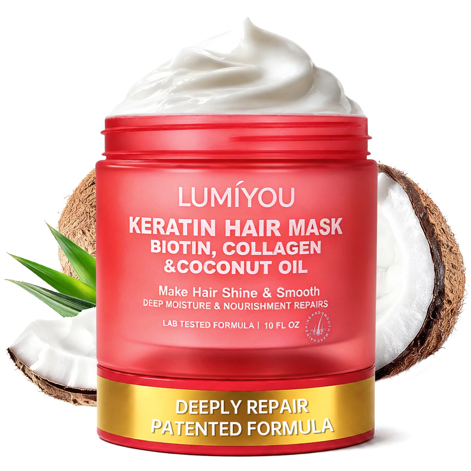 Hair Mask for Damaged, Dry, Frizzy, Curly Hair, Keratin Treatment Conditioner, Deep Conditioning Hair Mask with Coconut Oils & Biotin, Collagen & Keratin - Hydrating,Repair, Color‑Safe