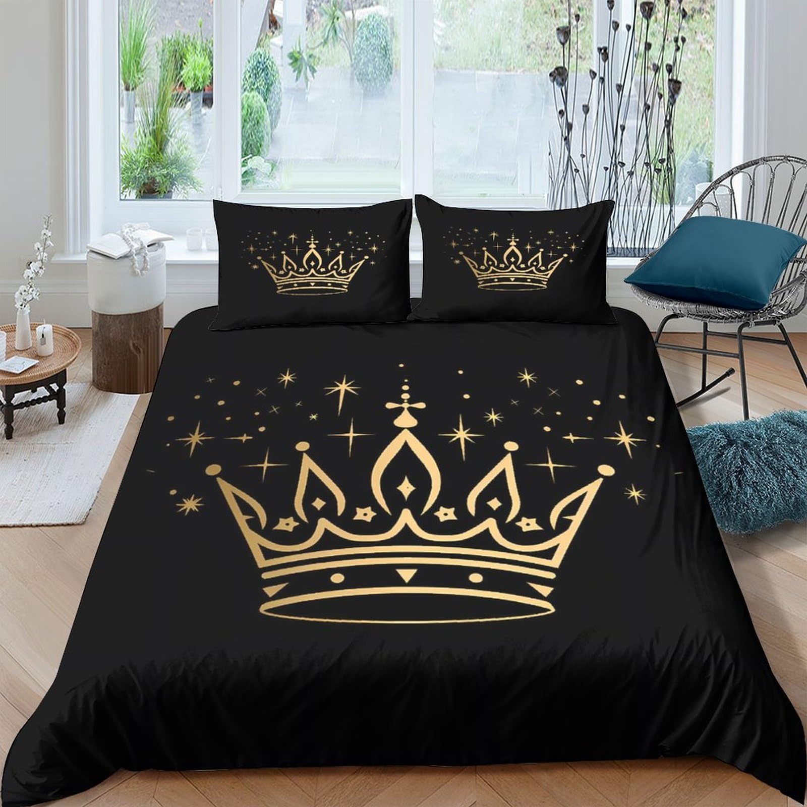 Ctjqhvkz Style-8 3D Printed Gold Crown Fitted Sheet Microfiber Black Royal Bed Cover For Bedroom Guest Room Dorm Decorative Mattress Protection Single（135X200cm）